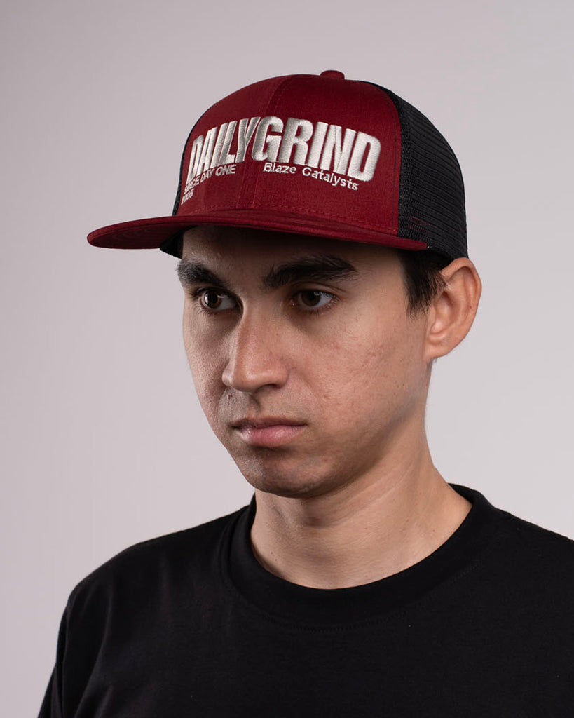 DAILY GRIND BLAZE TRUCKER CAP MAROON