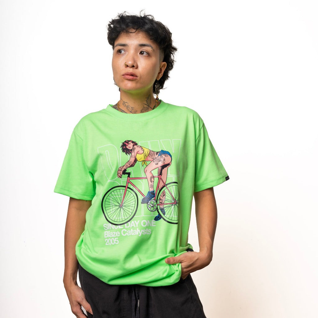 DAILY GRIND CYCLE MUSE TSHIRT NEON GREEN