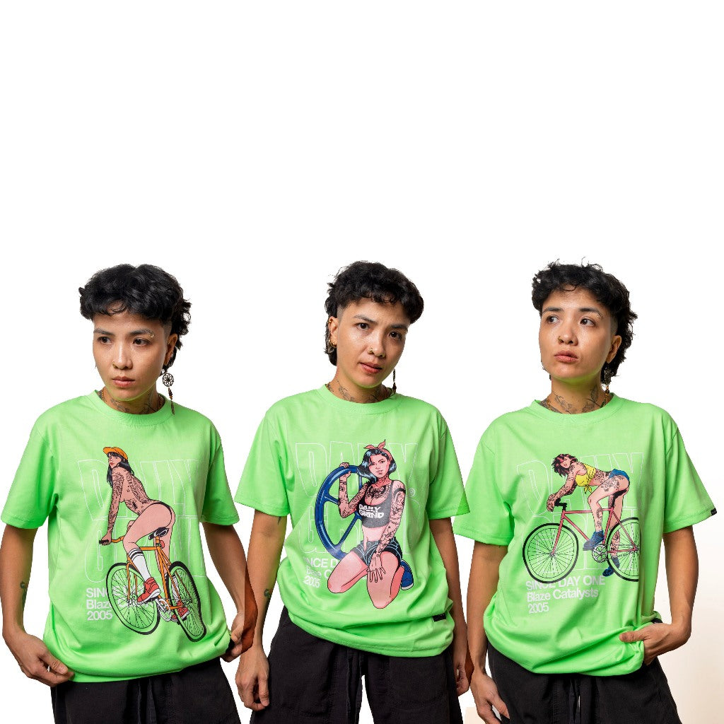 DAILY GRIND CYCLE MUSE TSHIRT NEON GREEN