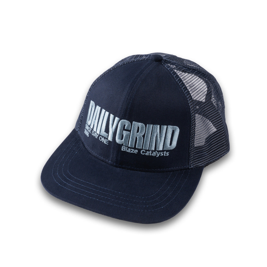 DAILY GRIND BLAZE TRUCKER CAP NAVY BLUE