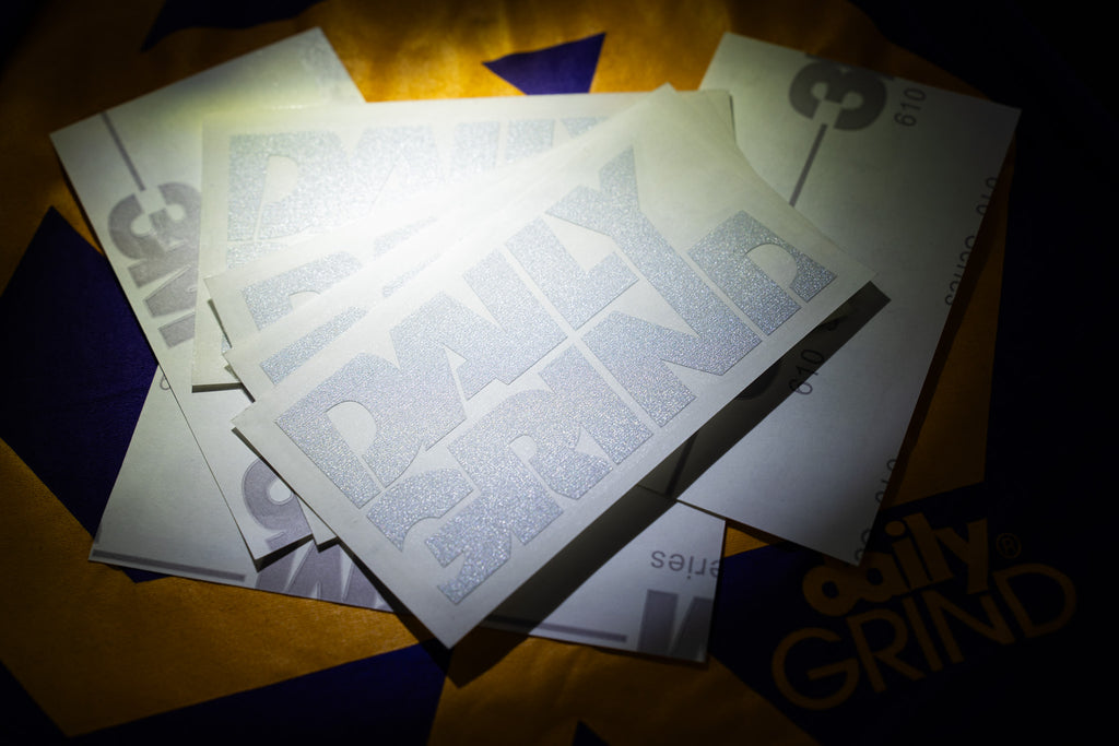 DAILY GRIND ‘SHEAR’ CUTOUT STICKER ON 3M REFLECTIVE STICKER